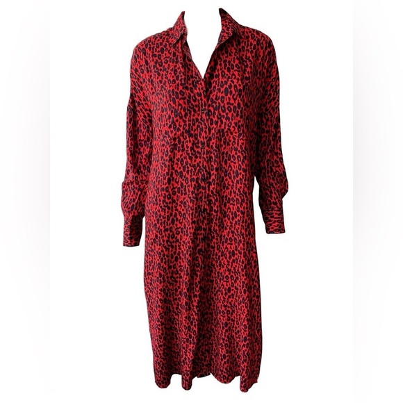 IRO / Pirae midi shirt dress button down Dress red leopard 40 large L - Picture 3 of 7
